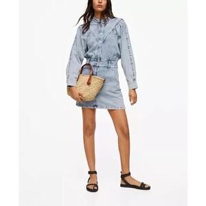 NWT MNG Denim Puff Sleeve Mini Dress Women's Size Medium